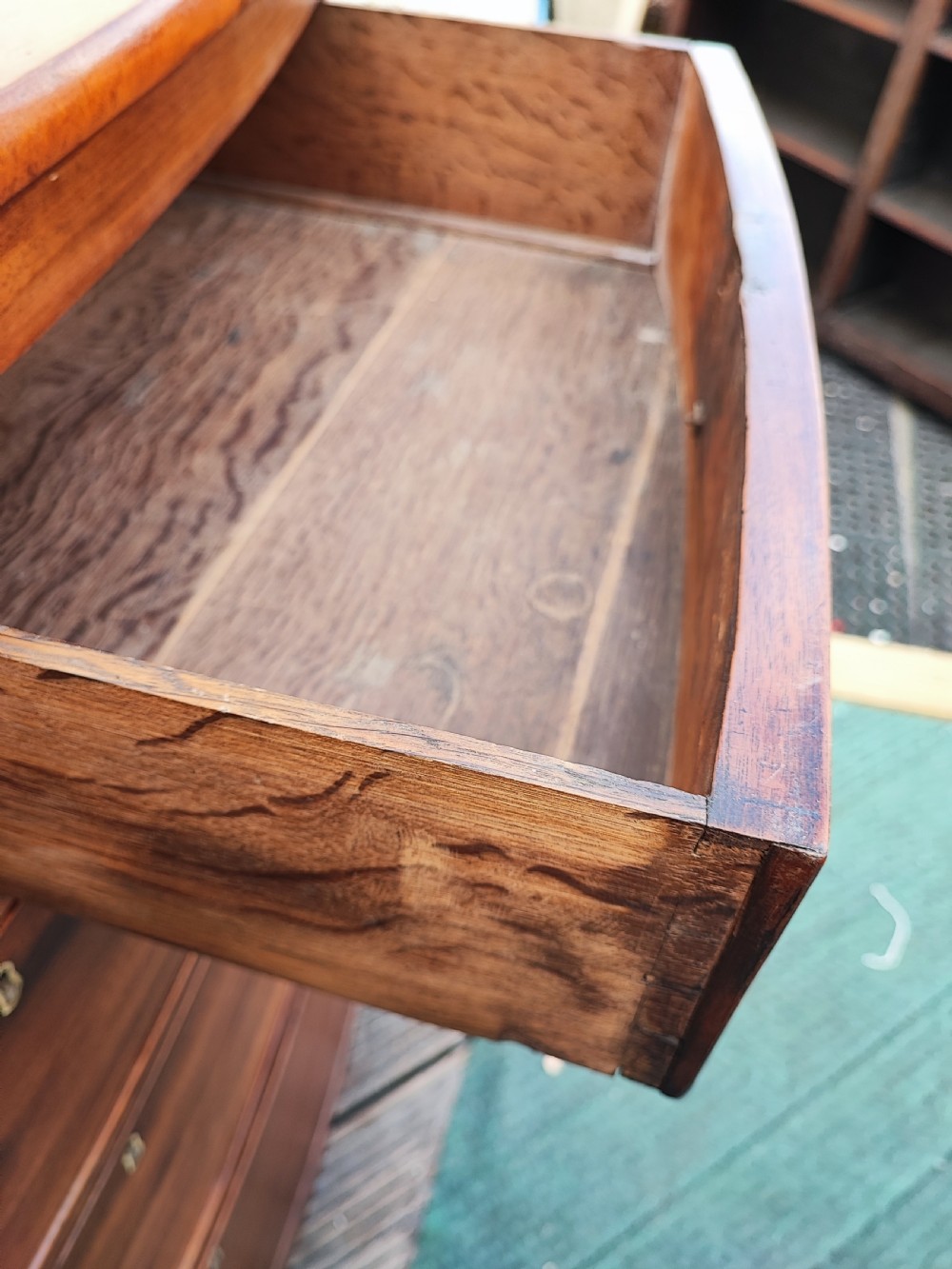 Regency bow front mahogany chest of drawers. View X