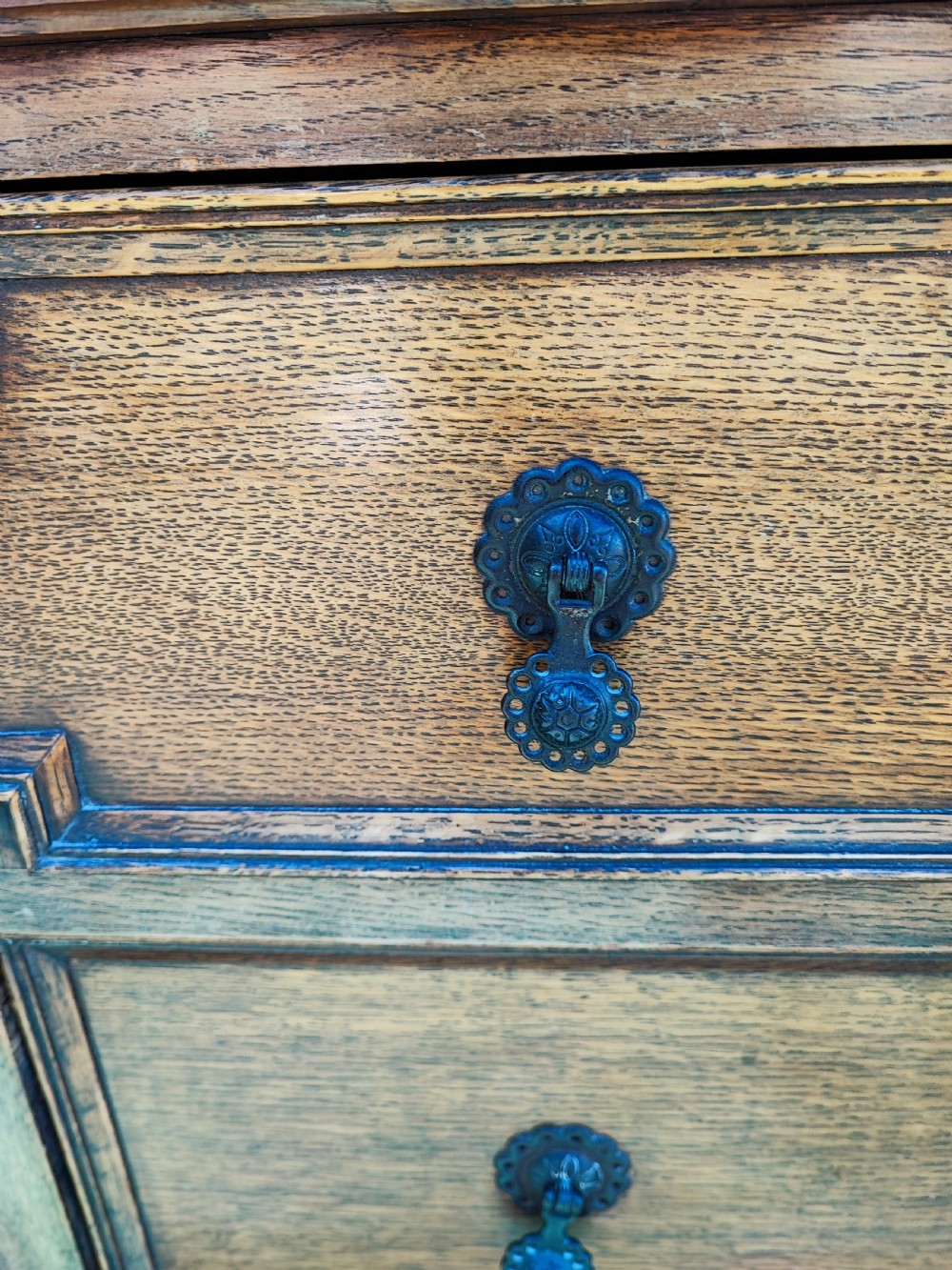 Antique solid oak Jacobean style chest of drawers. View IV
