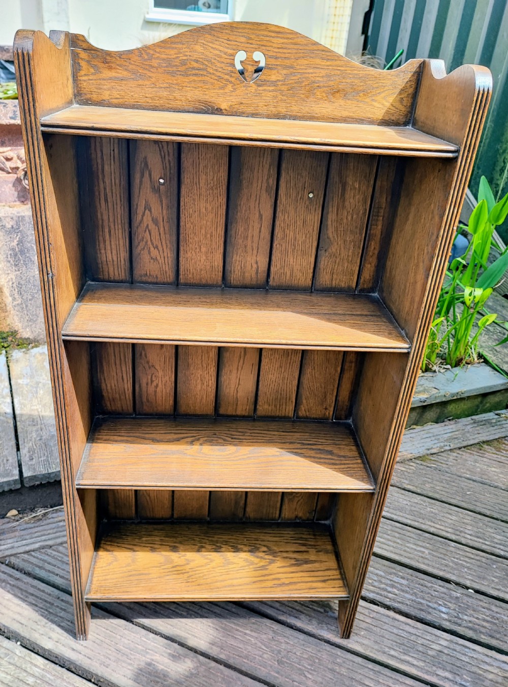 Edwardian oak open bookcase.