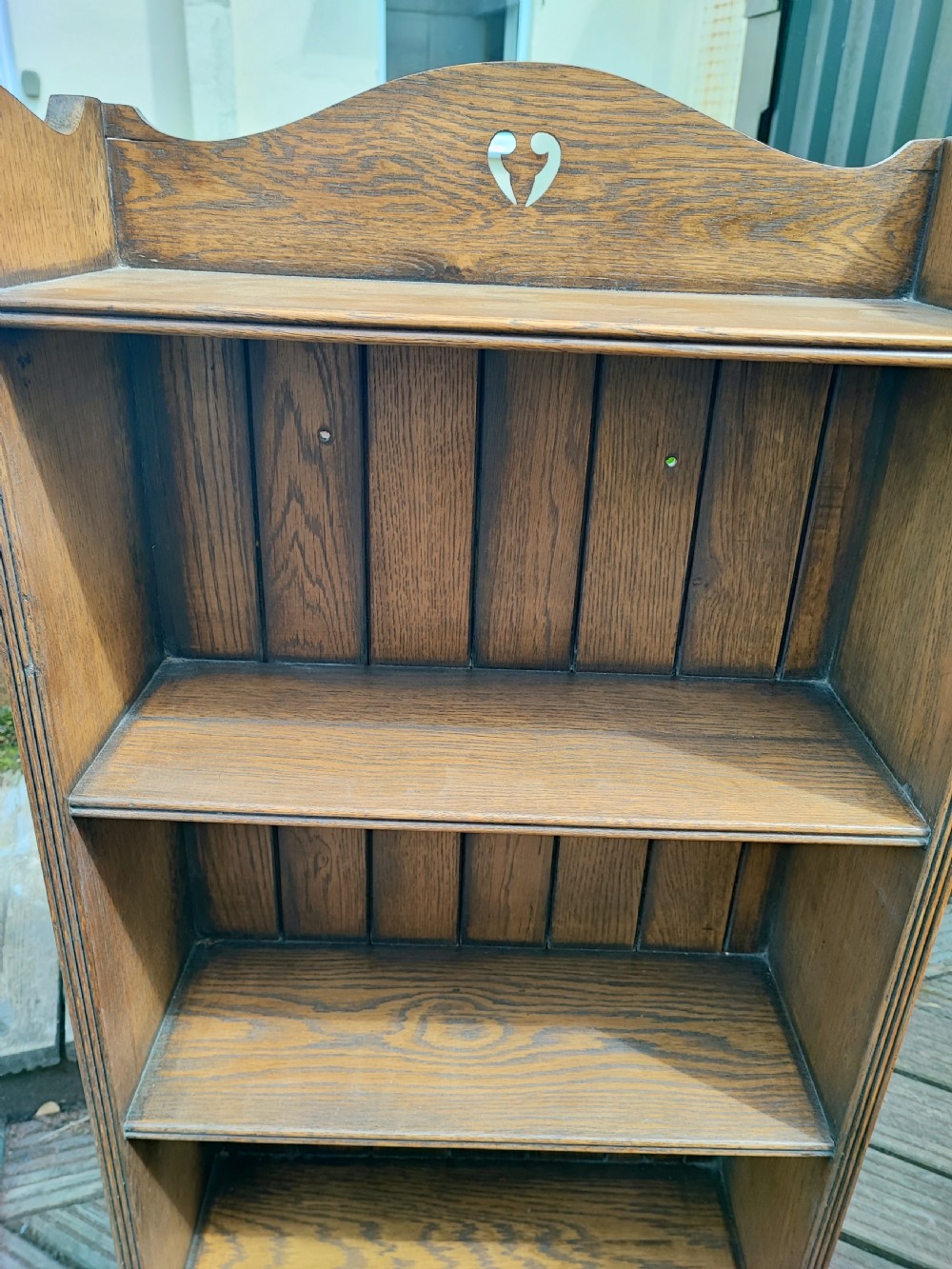 Edwardian oak open bookcase. View VI