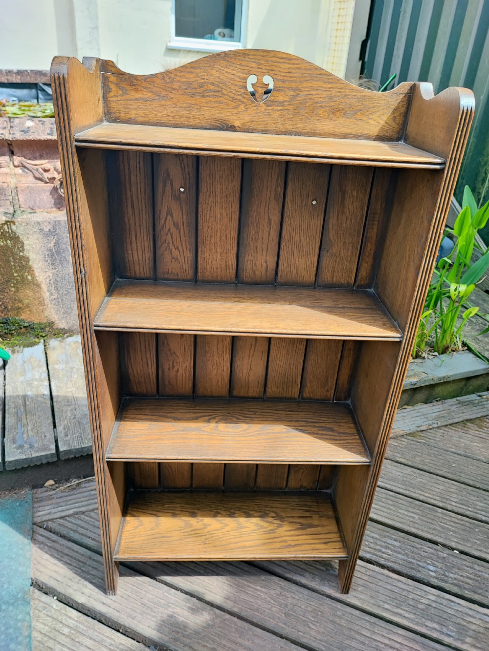 Edwardian oak open bookcase. View VIII