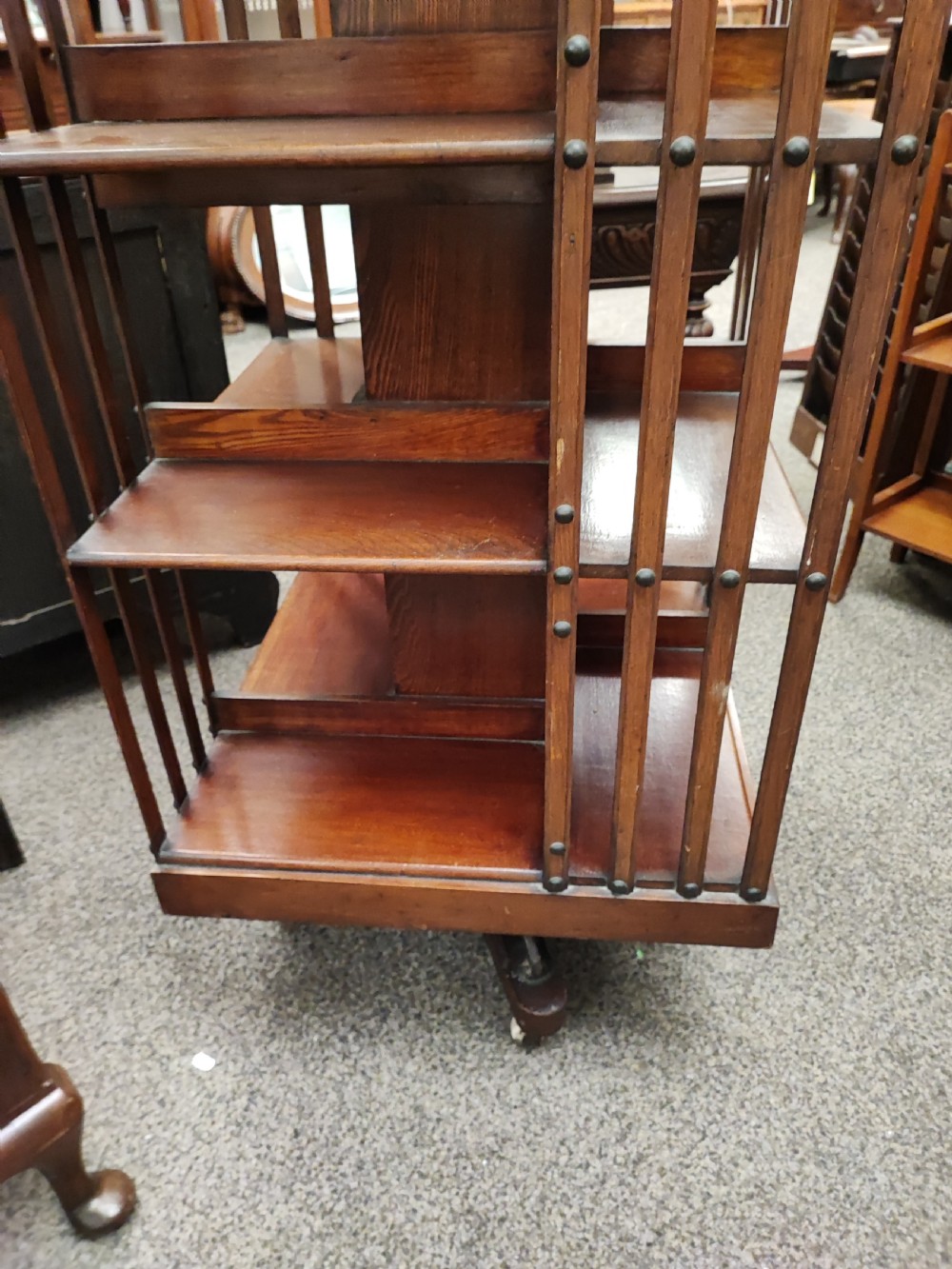 An unusual oversized oak revolving bookcase. View II
