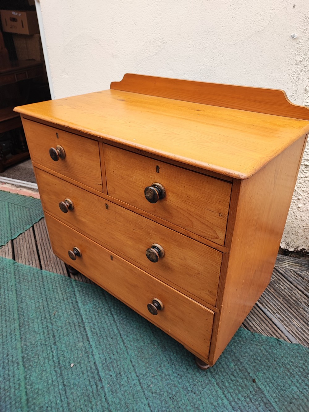 Outstanding 19c striped pine chest of drawers. View IX