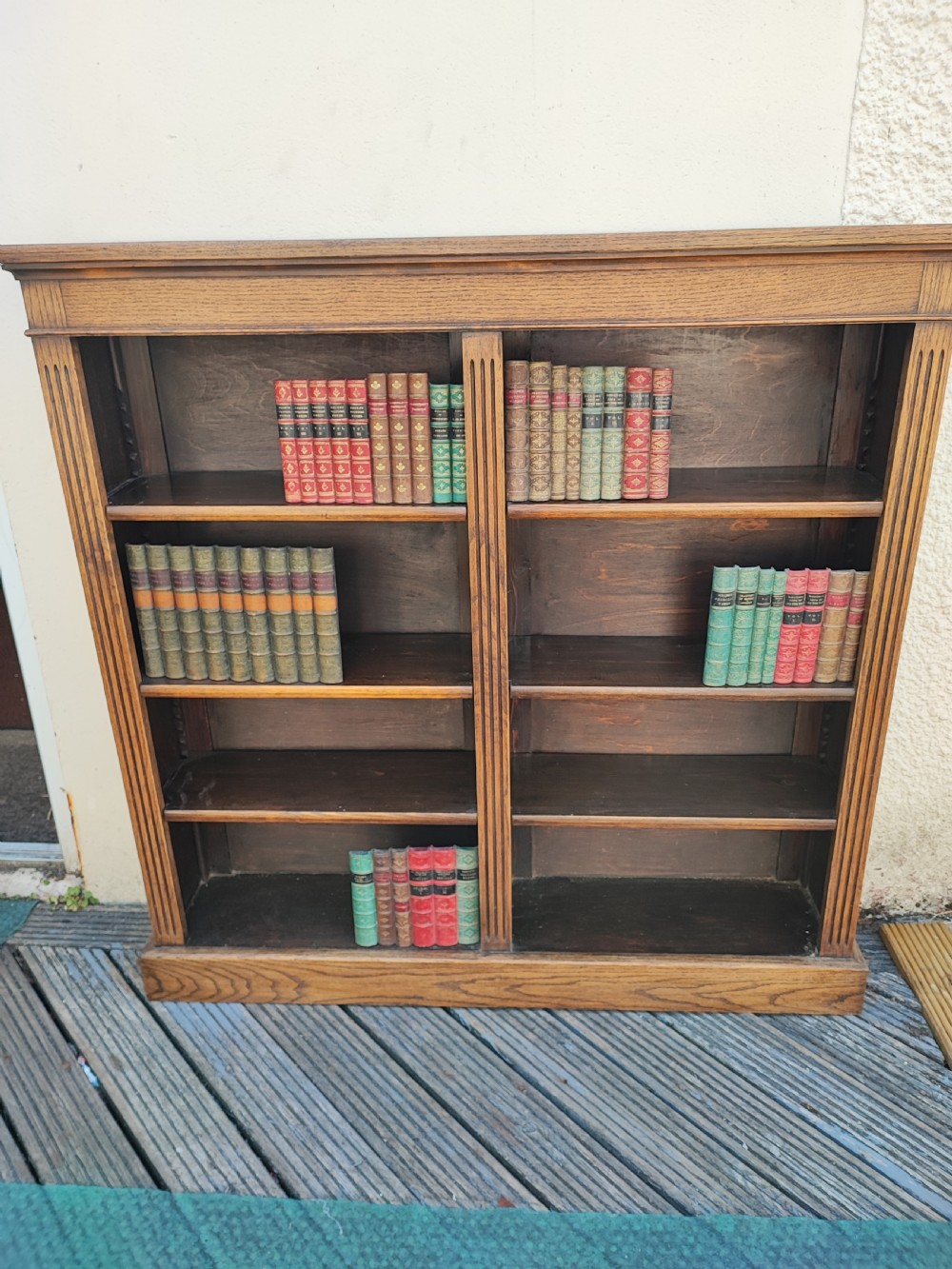A fine Edwardian oak open bookcase. View IX