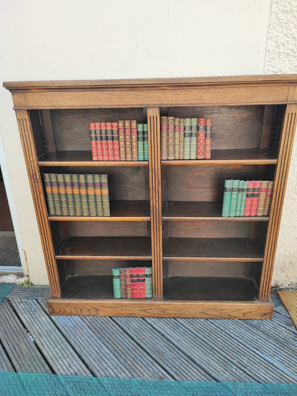 A fine Edwardian oak open bookcase. View X