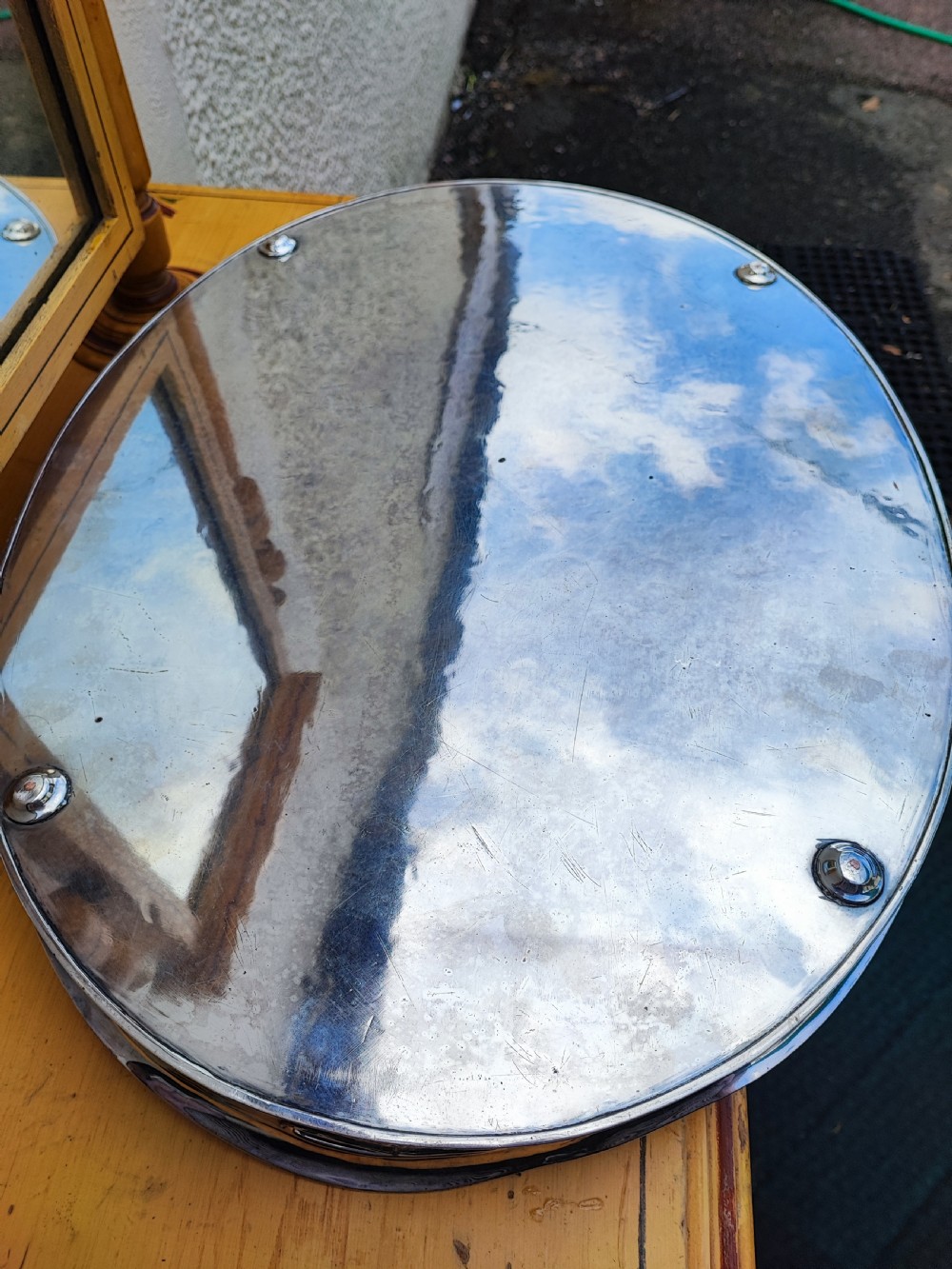 Antique Sheffield plate galleried serving tray of a large size. View II