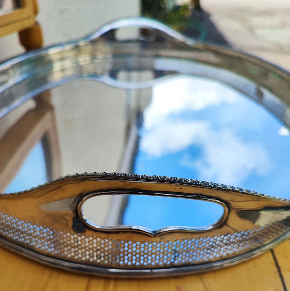 Antique Sheffield plate galleried serving tray of a large size. View IV