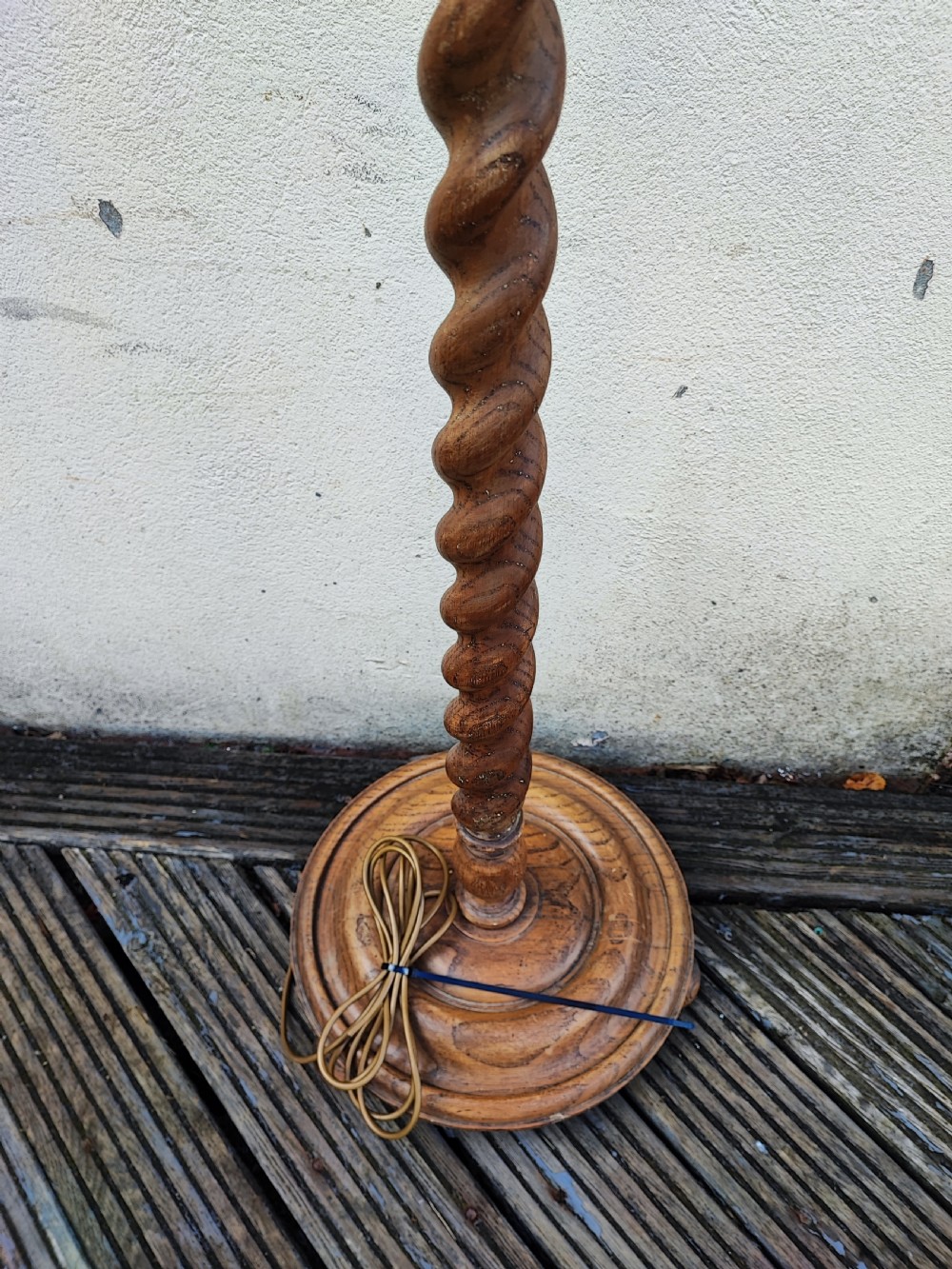 Edwardian barley twist oak standard lamp. View II