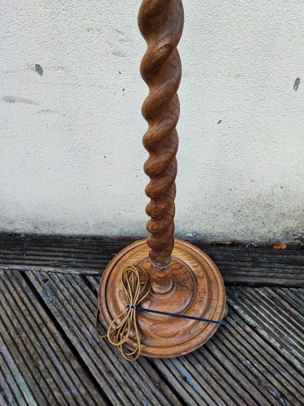 Edwardian barley twist oak standard lamp. View III