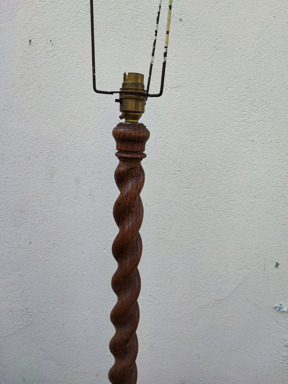 Edwardian barley twist oak standard lamp. View IV