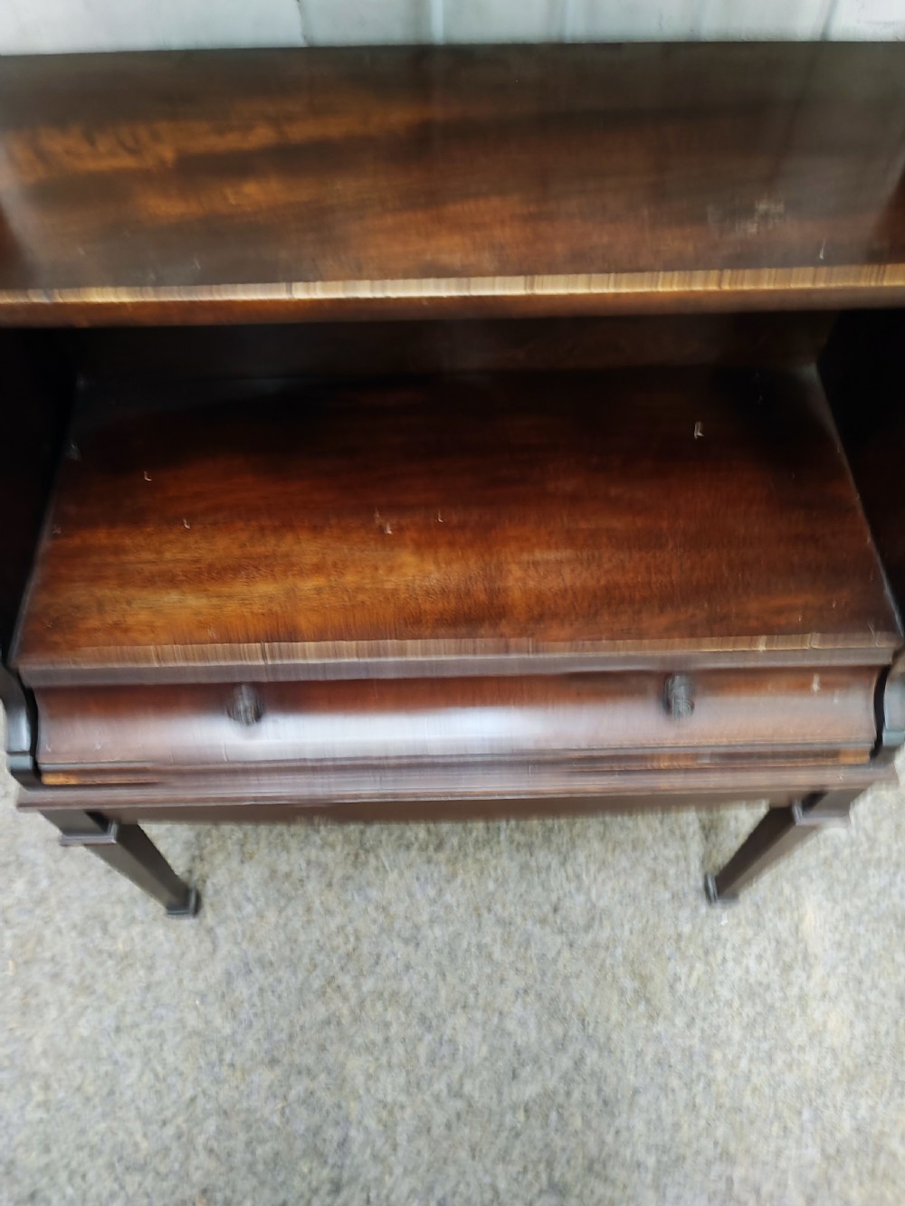 Edwardian mahogany open bookcase. View VI