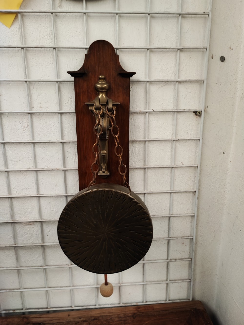 Antique oak and brass dinner gong.
