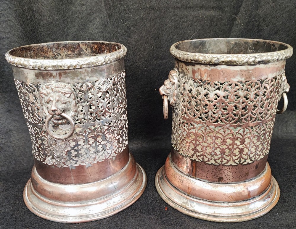 Antique pair of Sheffield plate bottle coasters