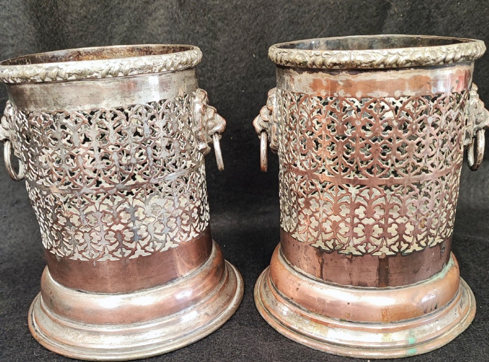 Antique pair of Sheffield plate bottle coasters View III