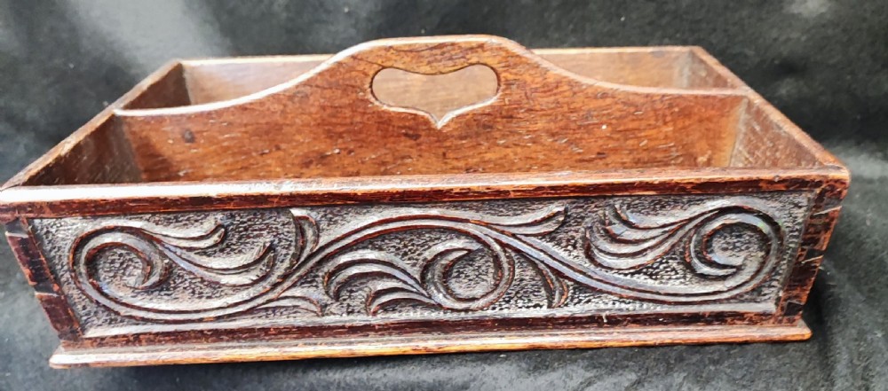 Georgian carved oak cutlery tray  View II