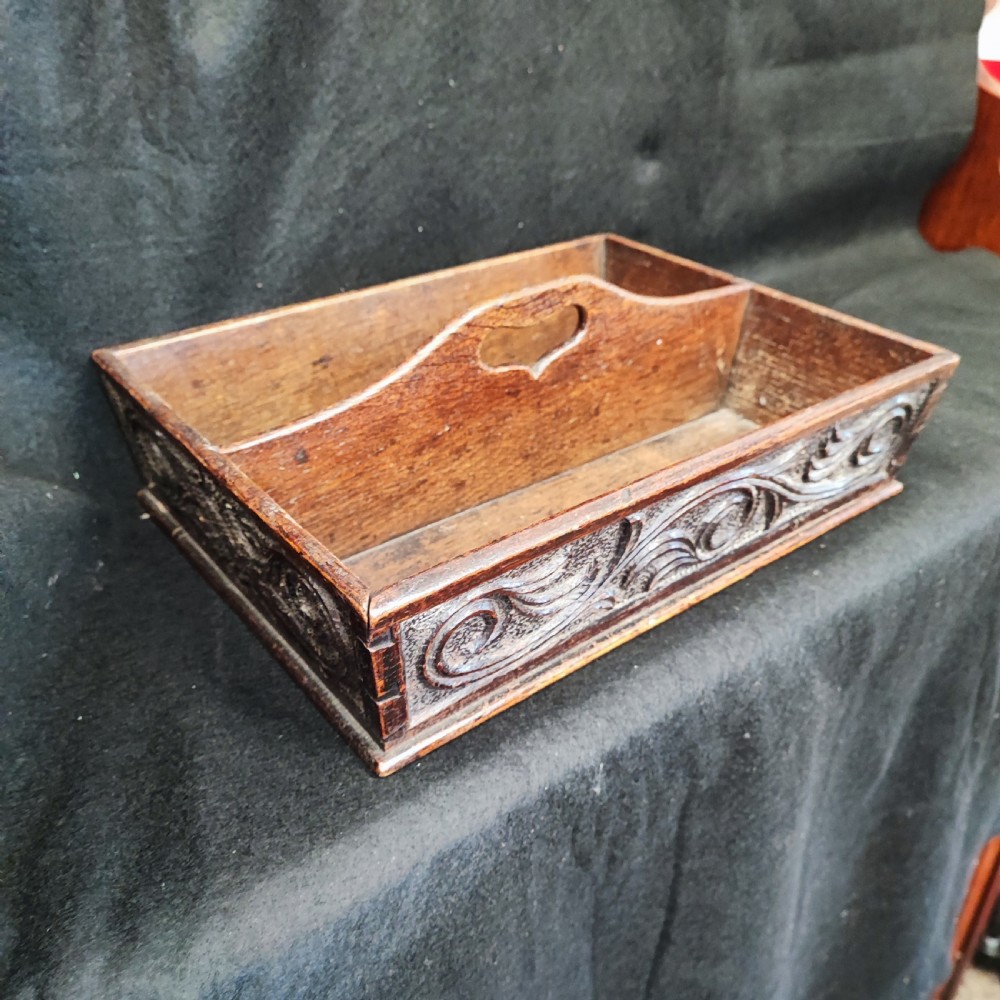 Georgian carved oak cutlery tray  View IX