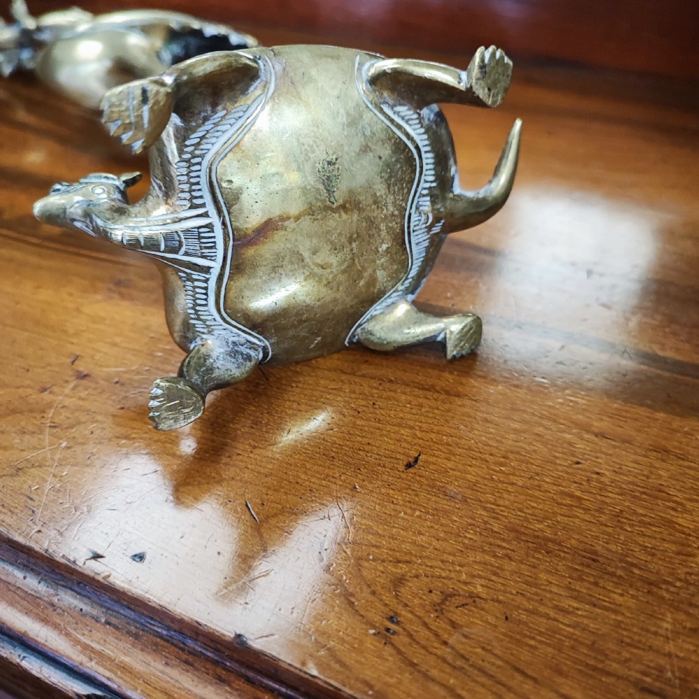 Antique pair of Chinese brass candle sticks  View III