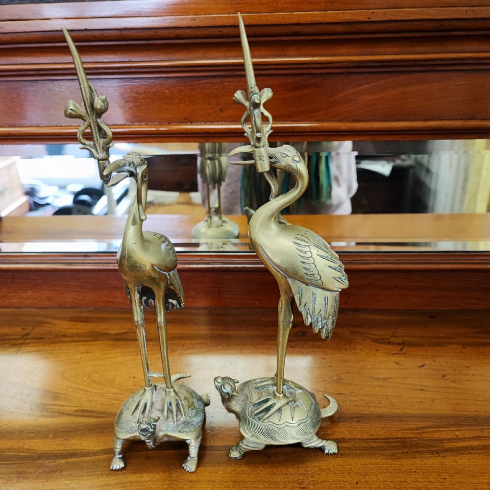 Antique pair of Chinese brass candle sticks  View VI
