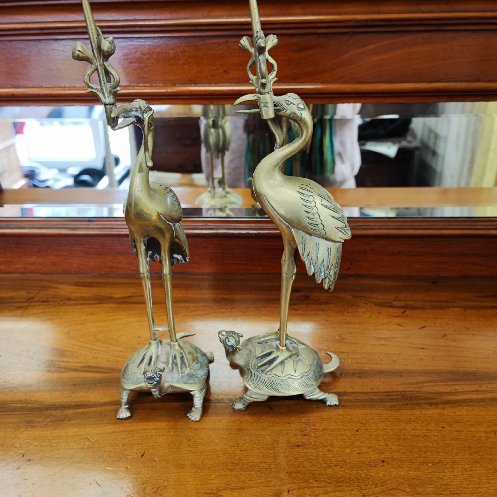Antique pair of Chinese brass candle sticks  View VII