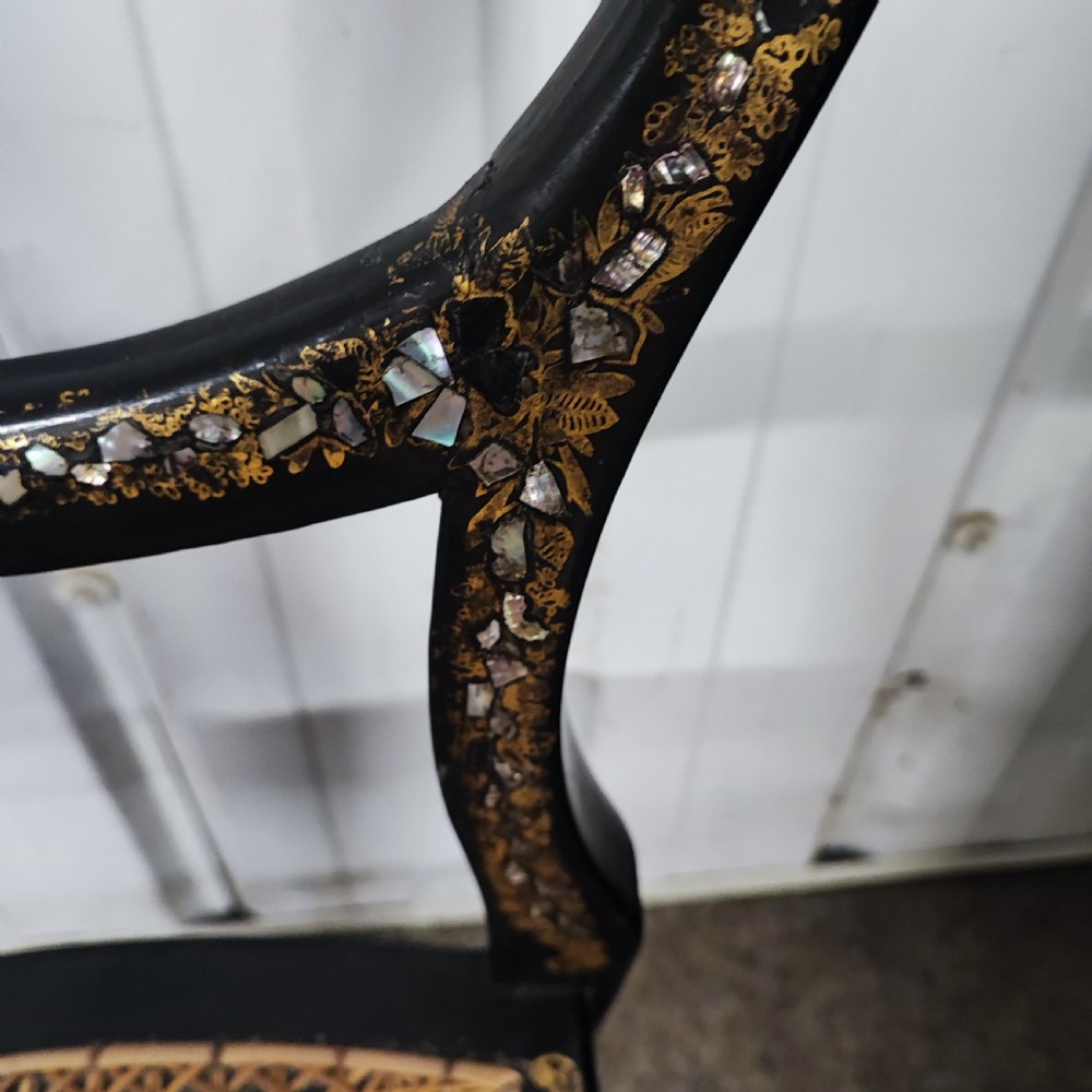 A pretty Victorian ebonisied and mother of pearl inlaid occasional chair  View III
