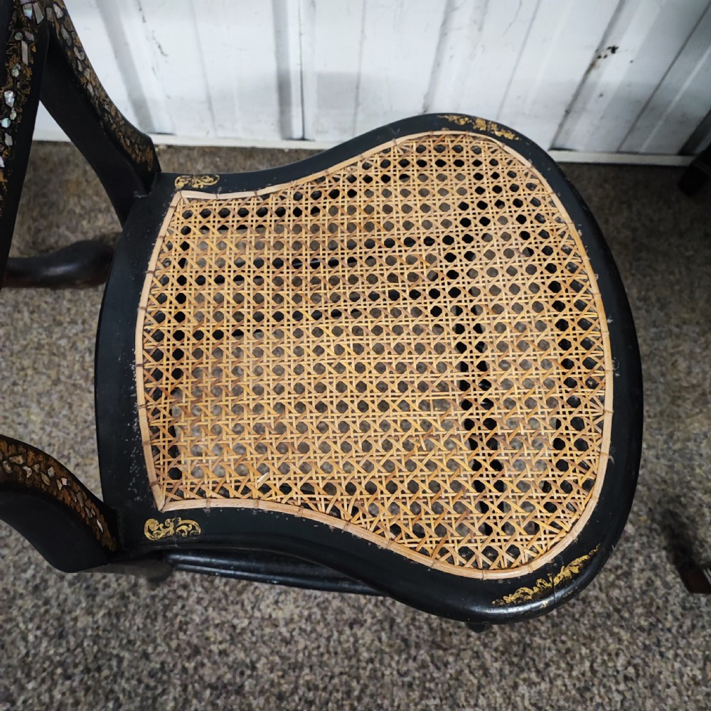A pretty Victorian ebonisied and mother of pearl inlaid occasional chair  View VII