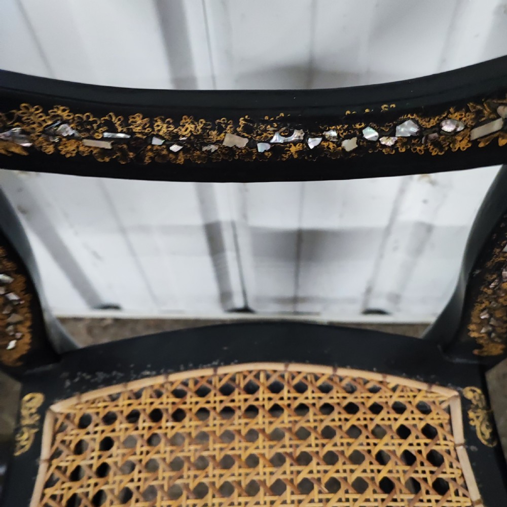 A pretty Victorian ebonisied and mother of pearl inlaid occasional chair  View VIII