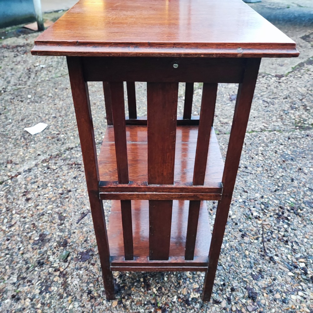 Arts and crafts oak open bookcase View III