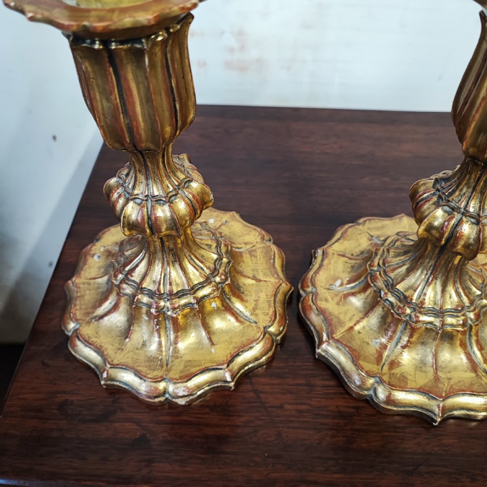 Superb pair of Italian giltwood candle lamps View IV