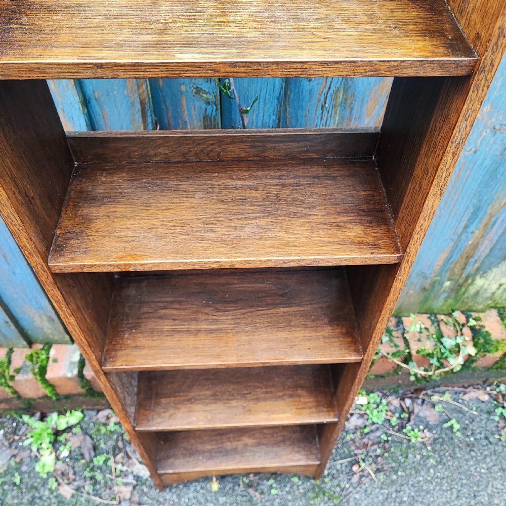Edwardian golden oak narrow open bookcase View III