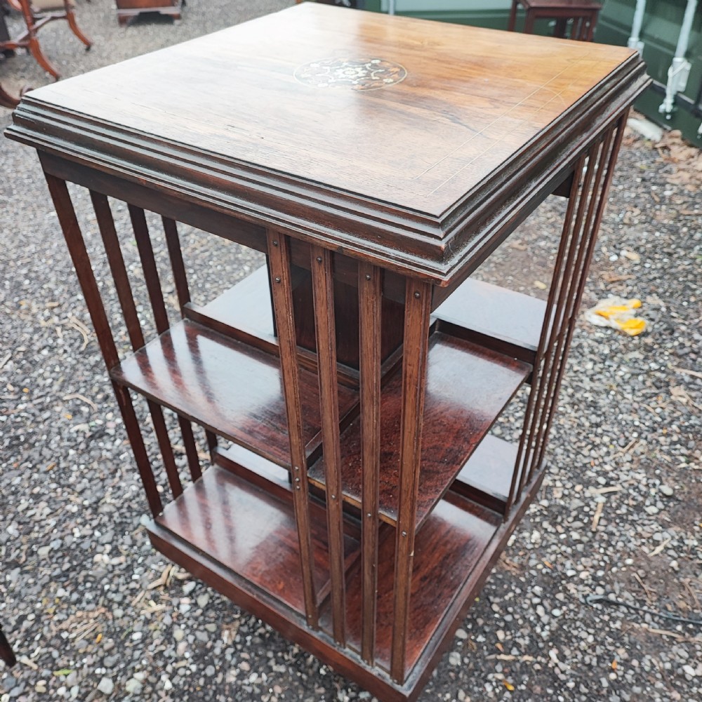 Antique rose wood inlaid revolving bookcase  View II