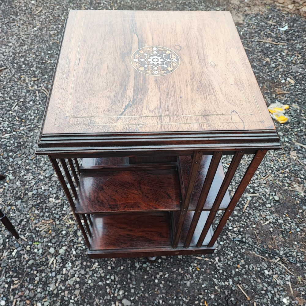 Antique rose wood inlaid revolving bookcase  View IV