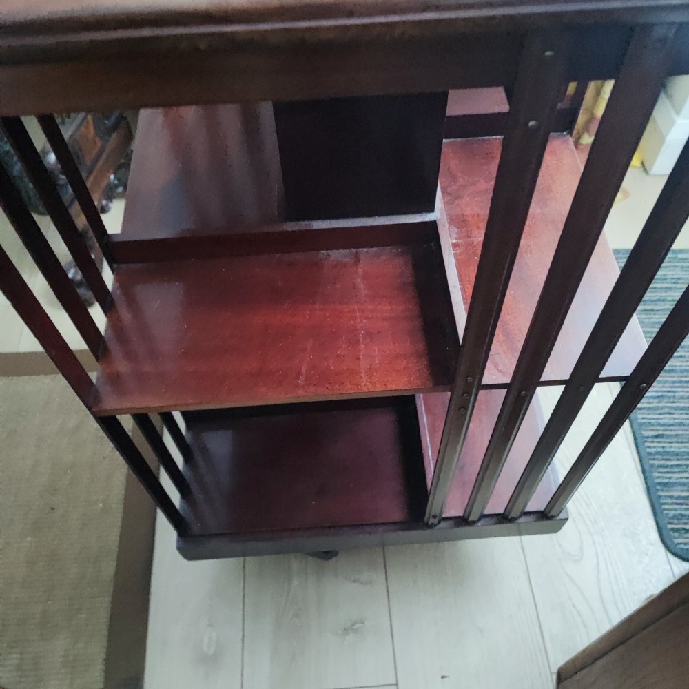 Antique quality mahogany inlaid revolving bookcase  View V
