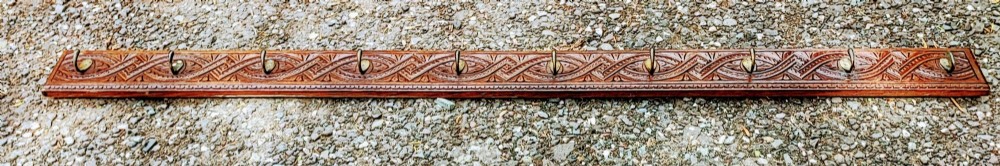 Antique long carved oak coat rack View VII