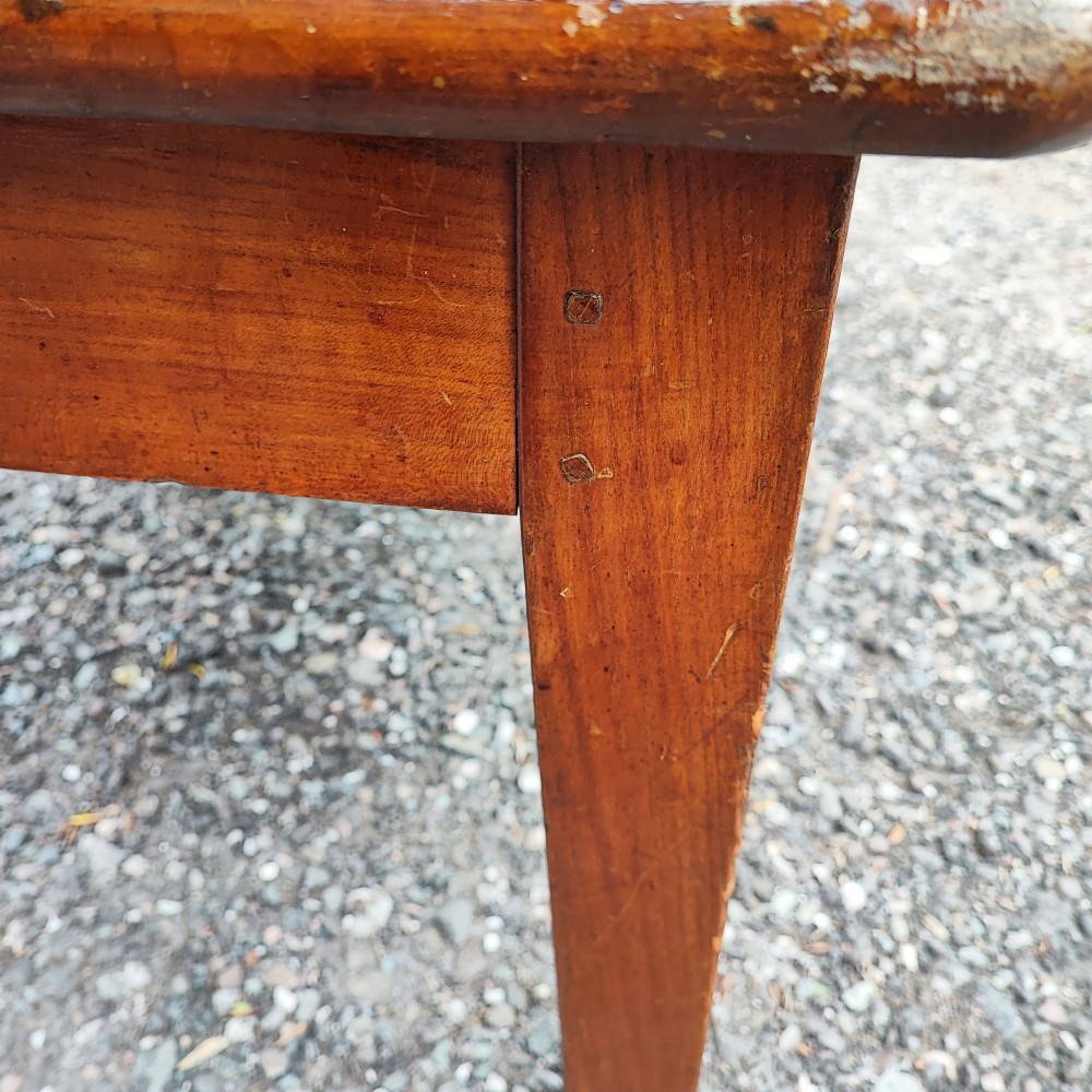 An antique French cherrywood rectangular coffee table with a warm golden-amber surface and square straight legs. View VI
