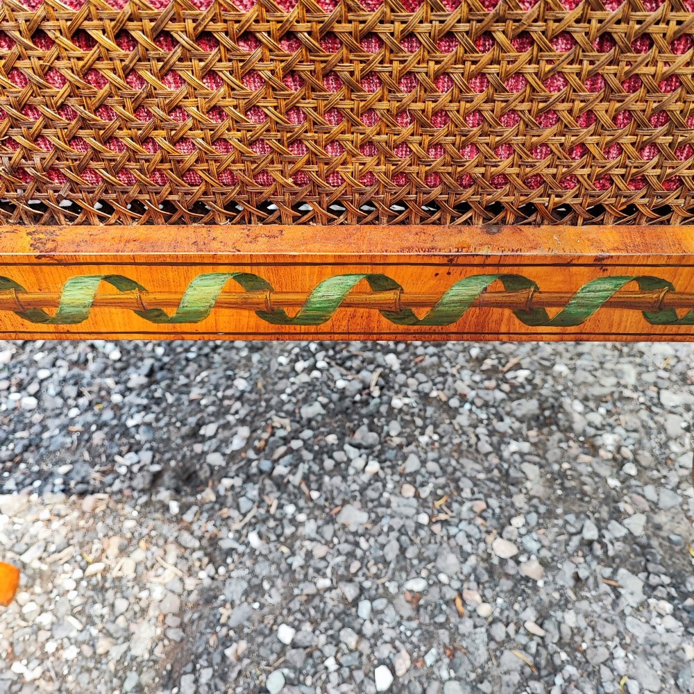 Antique superb painted solid satin wood painted bergere chair stamped by London maker View III