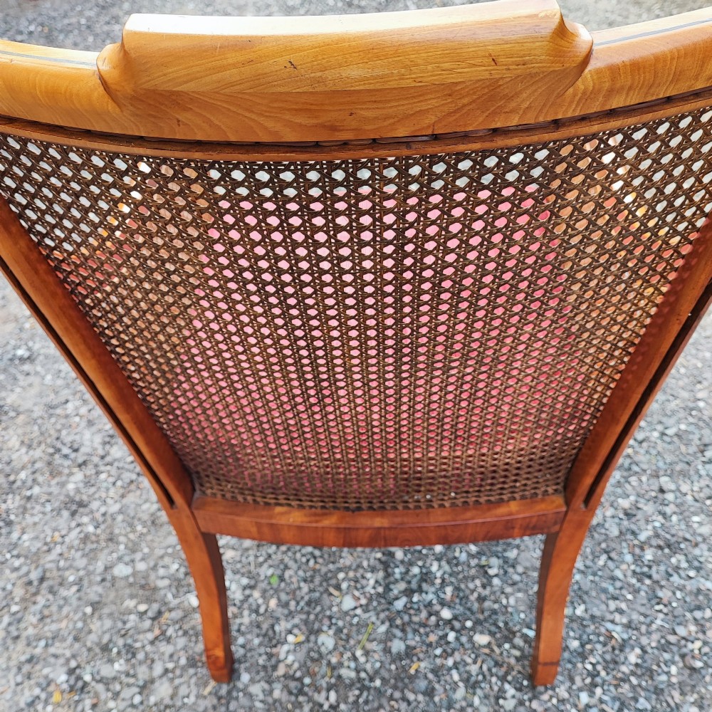 Antique superb painted solid satin wood painted bergere chair stamped by London maker View IX