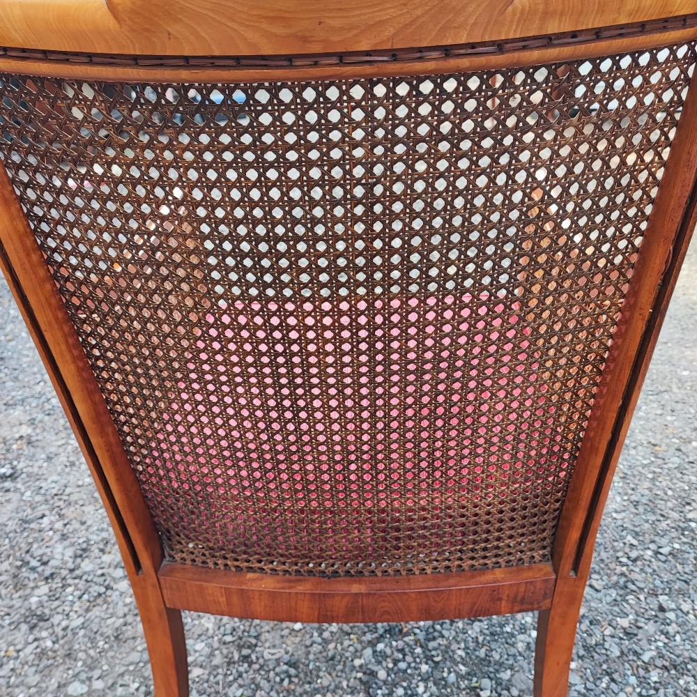 Antique superb painted solid satin wood painted bergere chair stamped by London maker View X