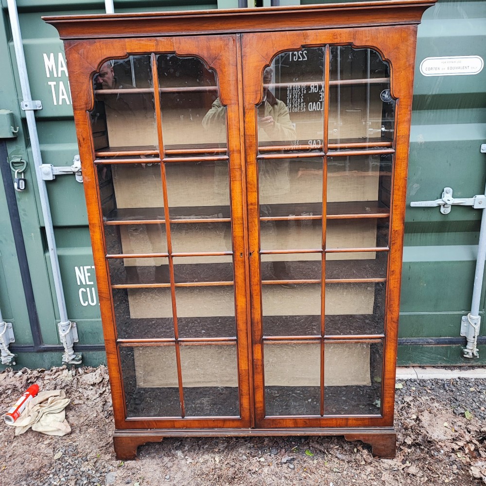 Quality antique walnut two door bookcase