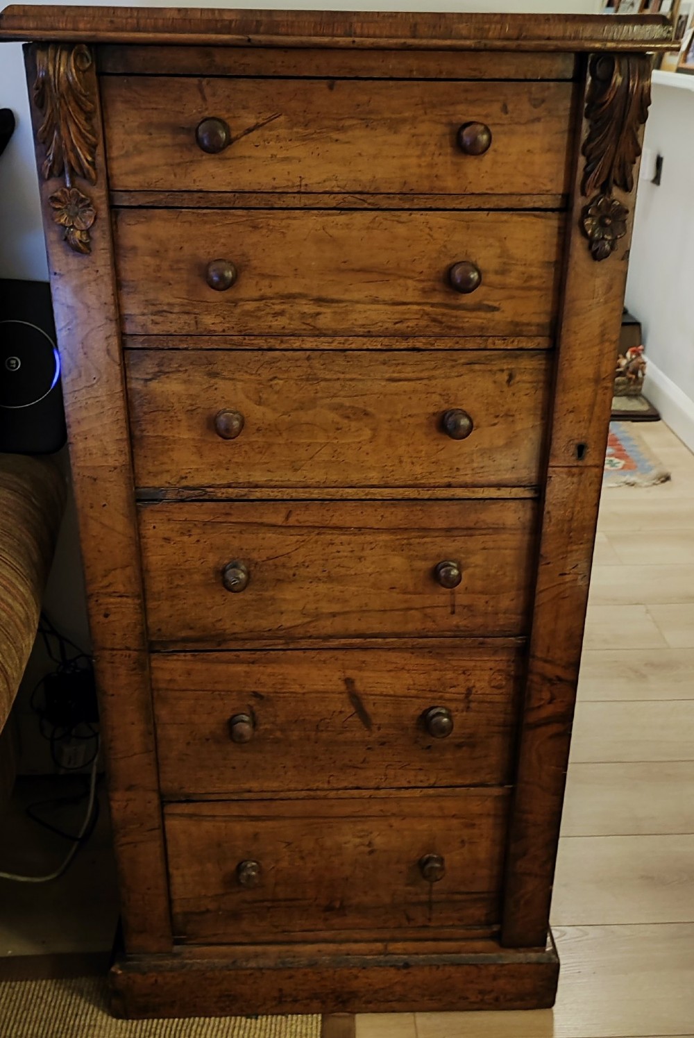 Antique walnut wellington chest of drawers