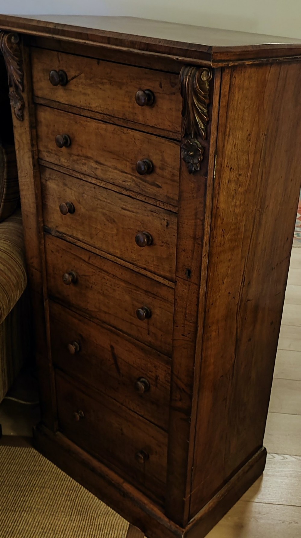 Antique walnut wellington chest of drawers View IX