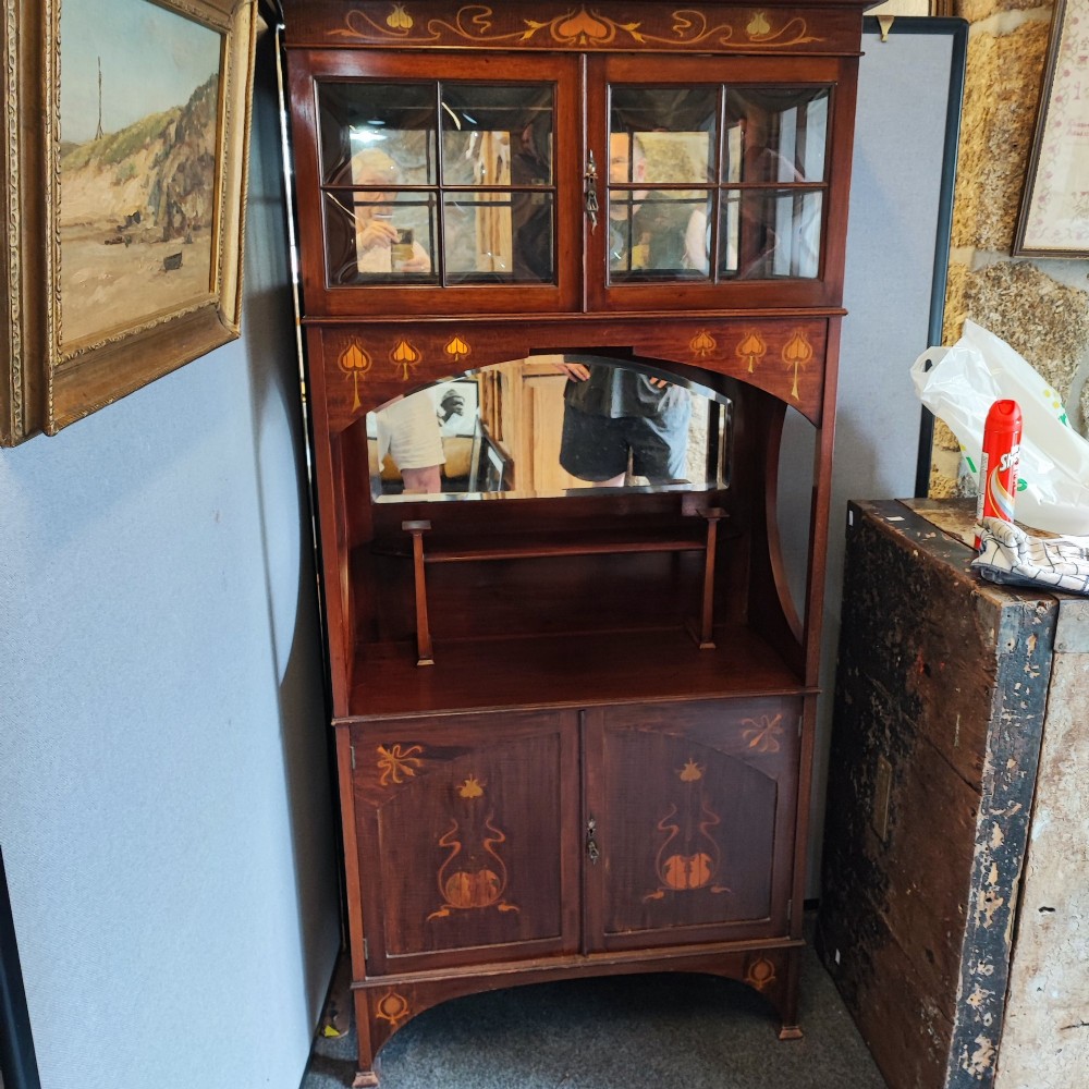 Superb arts  and crafts inlaid cabinet View X