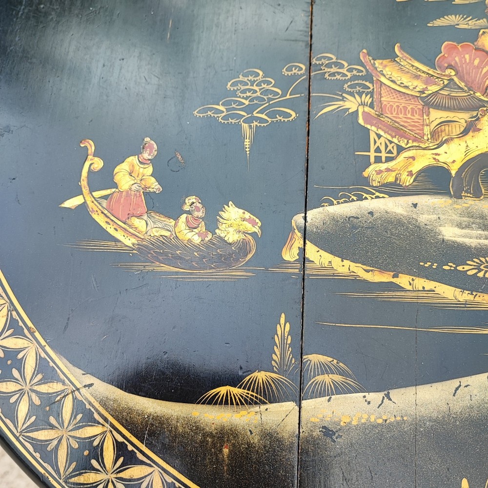 Good antique lacquered and japanned lamp side table View X