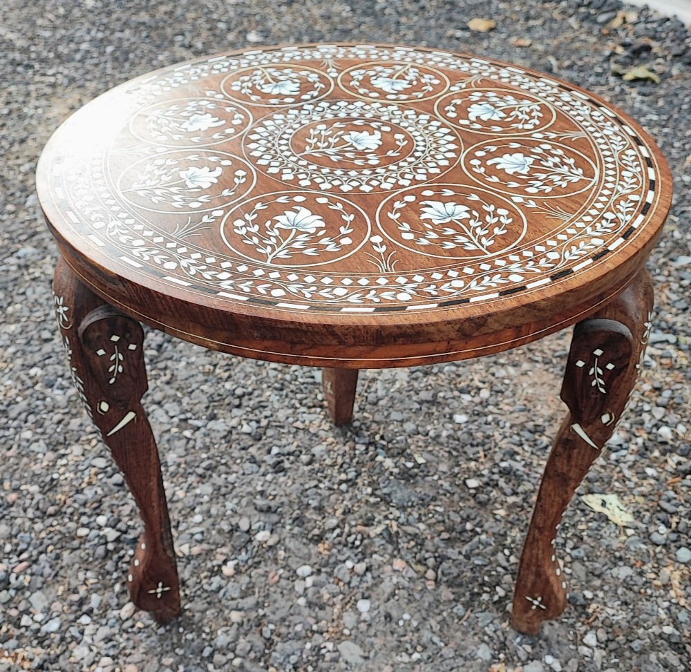 Superb teak and bone inlaid elephant style occasional table View II