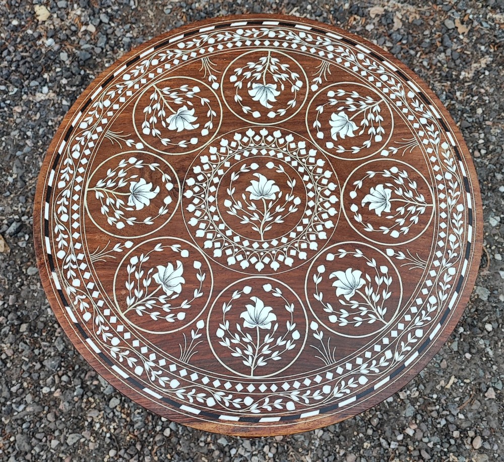 Superb teak and bone inlaid elephant style occasional table View III