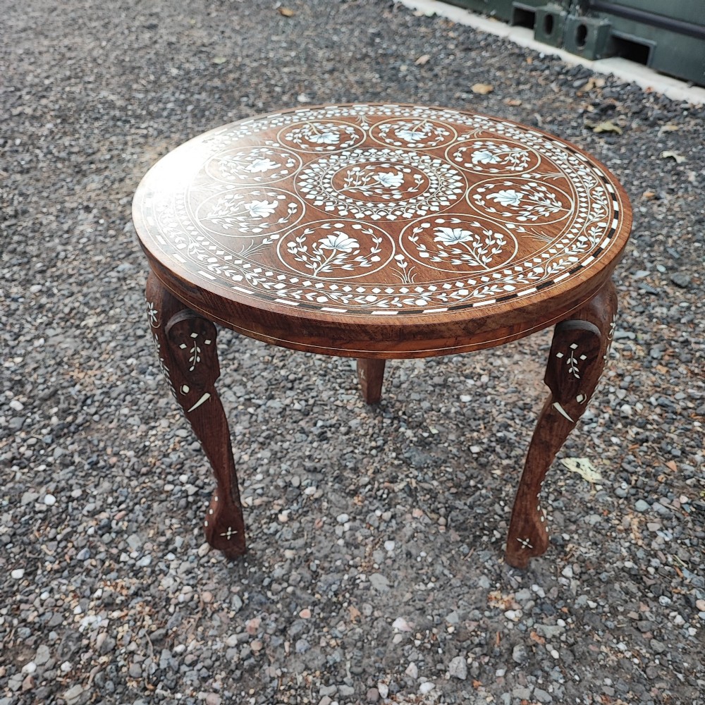 Superb teak and bone inlaid elephant style occasional table View V