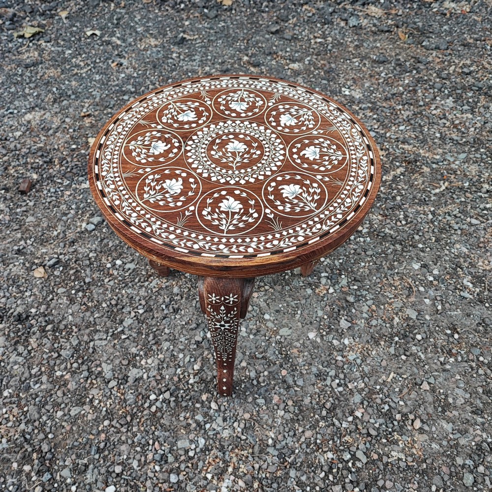 Superb teak and bone inlaid elephant style occasional table View VII