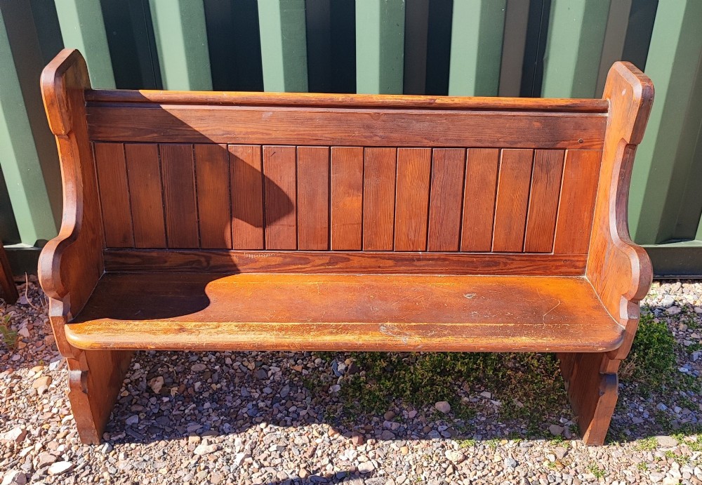 Good Victorian pitch pine bench or pew View IV