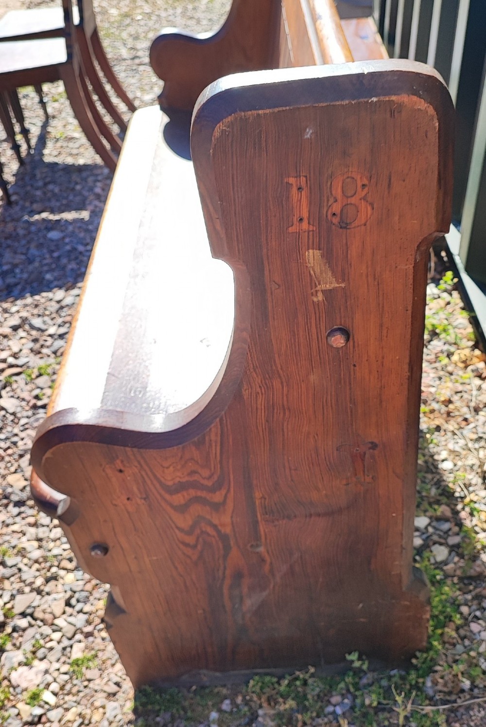 Good Victorian pitch pine bench or pew View V