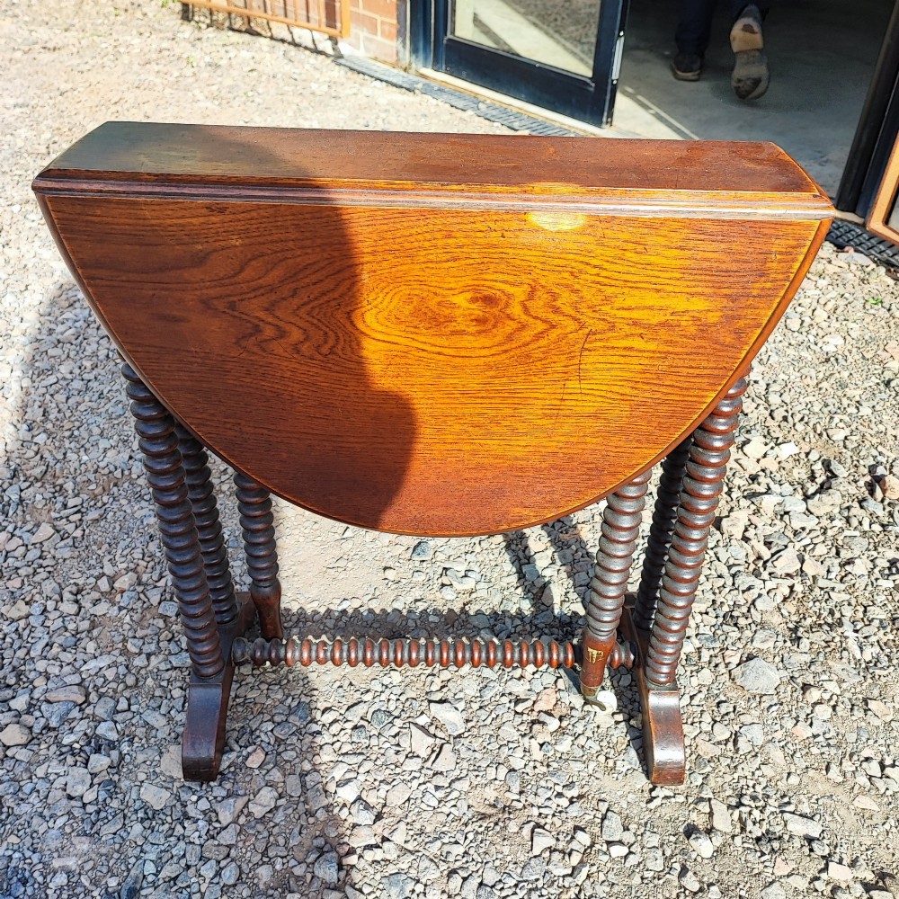 Antique elm baby bobbin drop leaf table View II