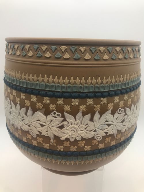 late victorian 18811891 doulton lambeth silicon ware jardiniere - CATEGORY: ANTIQUE CERAMICS - DATED VICTORIAN